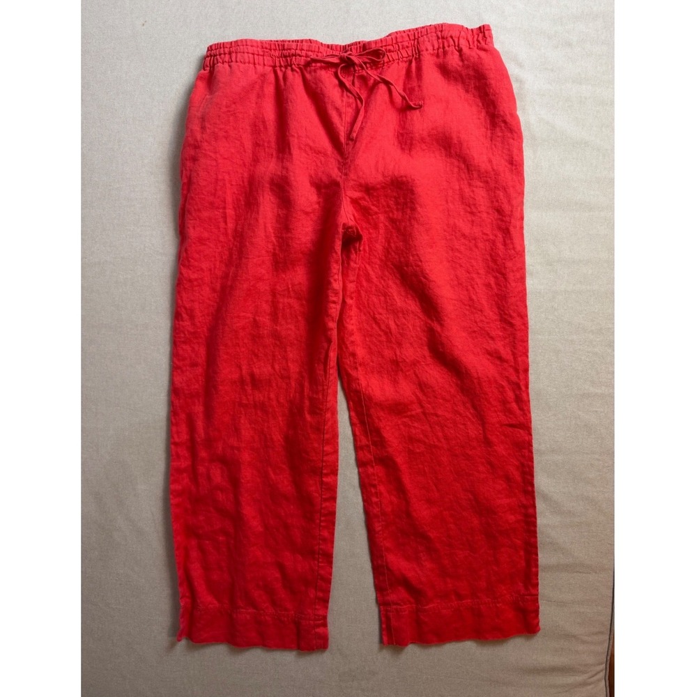 Jones New York Sport XL Red 100% Linen Wide Leg Drawstring Pants